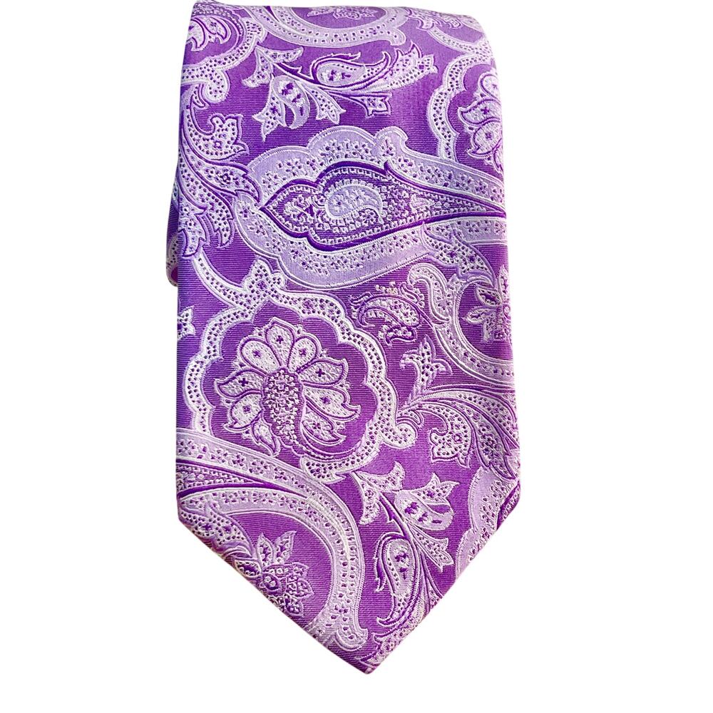 Faconnable Silk Jacquard Tie Repp Paisley Purple Lilac Luxury Maximalism